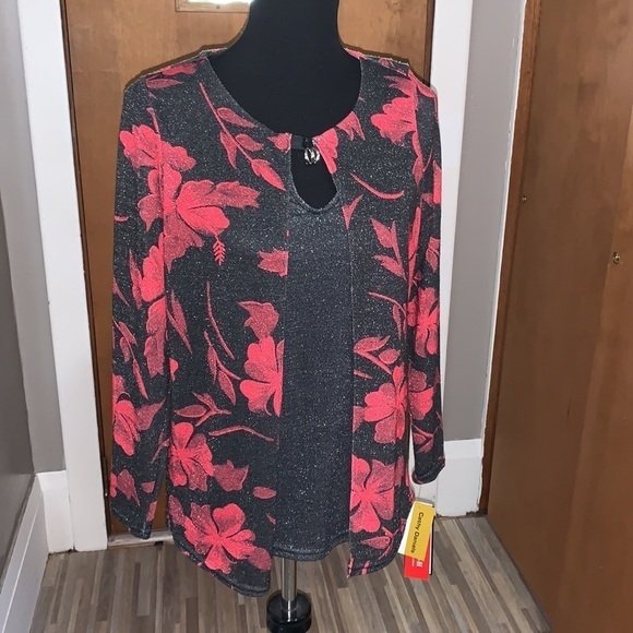 Cathy Daniels floral lurex mock layer top! - Picture 4 of 6